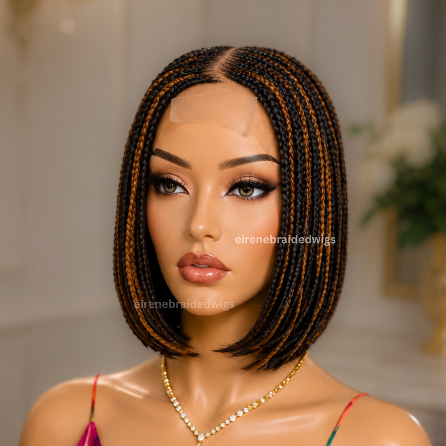 Black Gold Short Bob Single Box Braids Wig