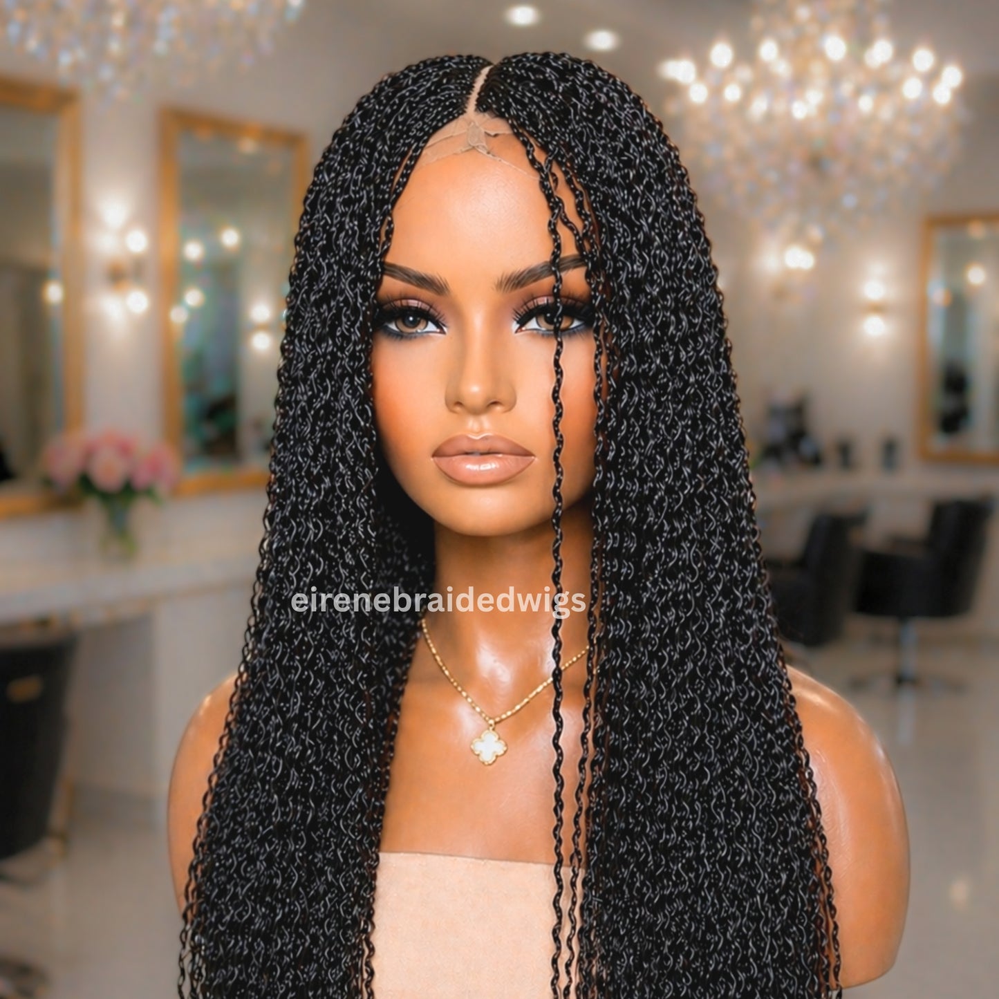 Braided Wigs For Black Women Braided Wig, Brown Crinky Twist Million Braids, Lace Closure