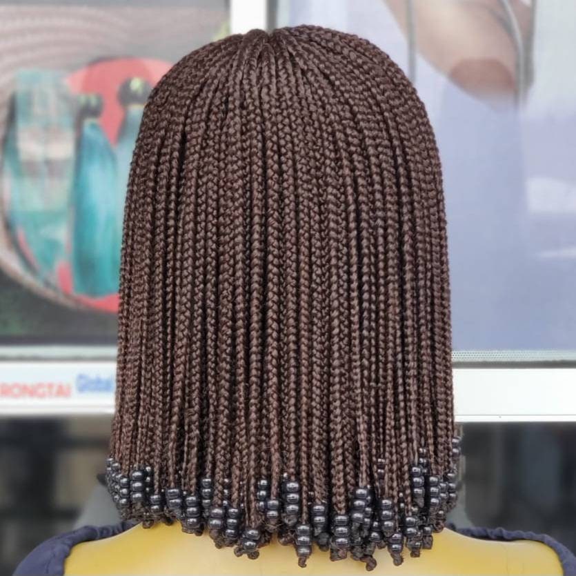 Short Bob Braided Wig for Black Women – Braids With Beads – Middle Part 14inch Lace Closure Wig – product image 9