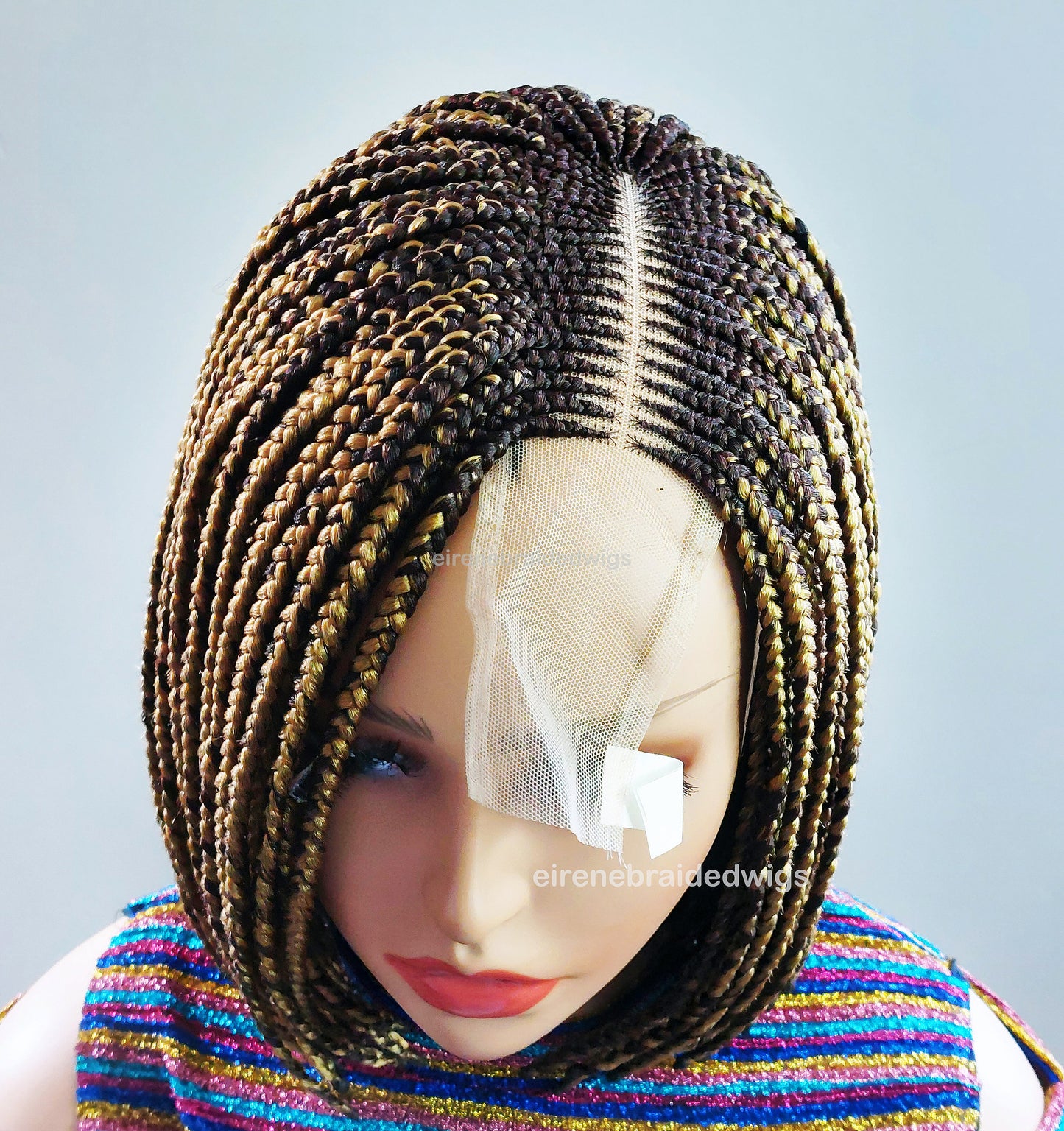 Braided Wigs for Black Women Bob Braids Wig – Short Brown Cornrow Wig with Gold Side Part – product image 10