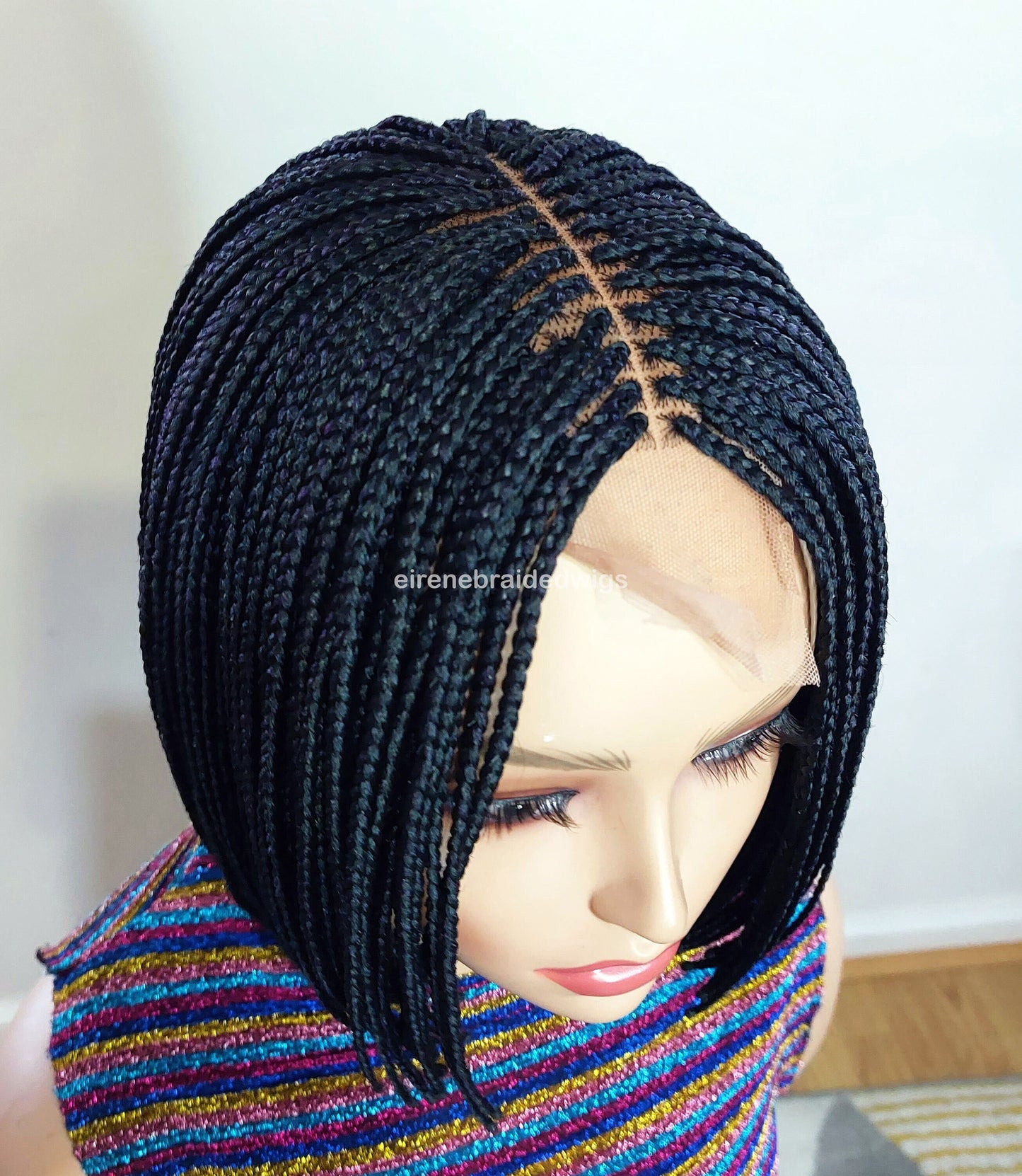 Braided Wigs for Black Women Short Bob Braided Wig – Human Hair Lace Closure – Black Single Box Braids – product image 10