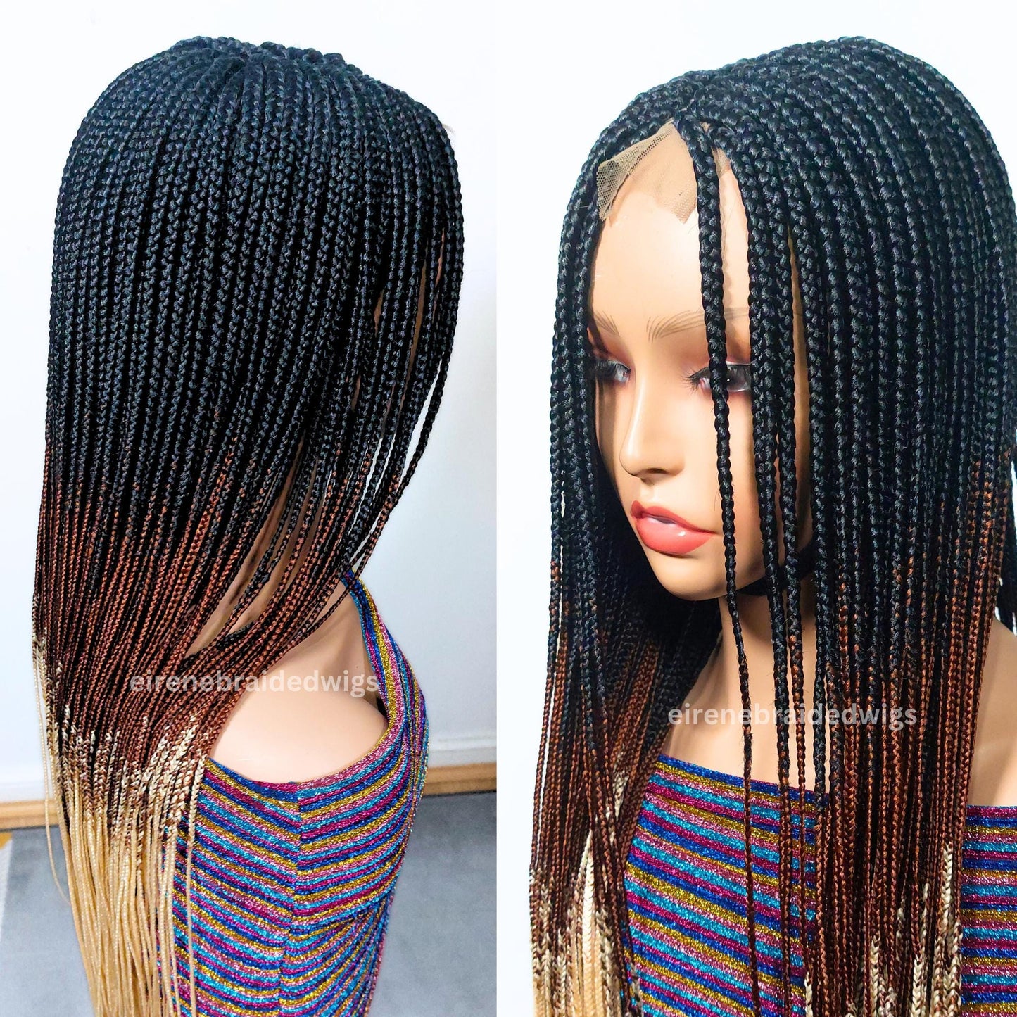 30inch gold black blonde Single Box Braids Wig For Black Women