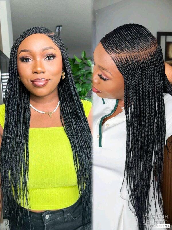 Fulani conrow c-cut Braided Wig African Lace frontal human hair Wig
