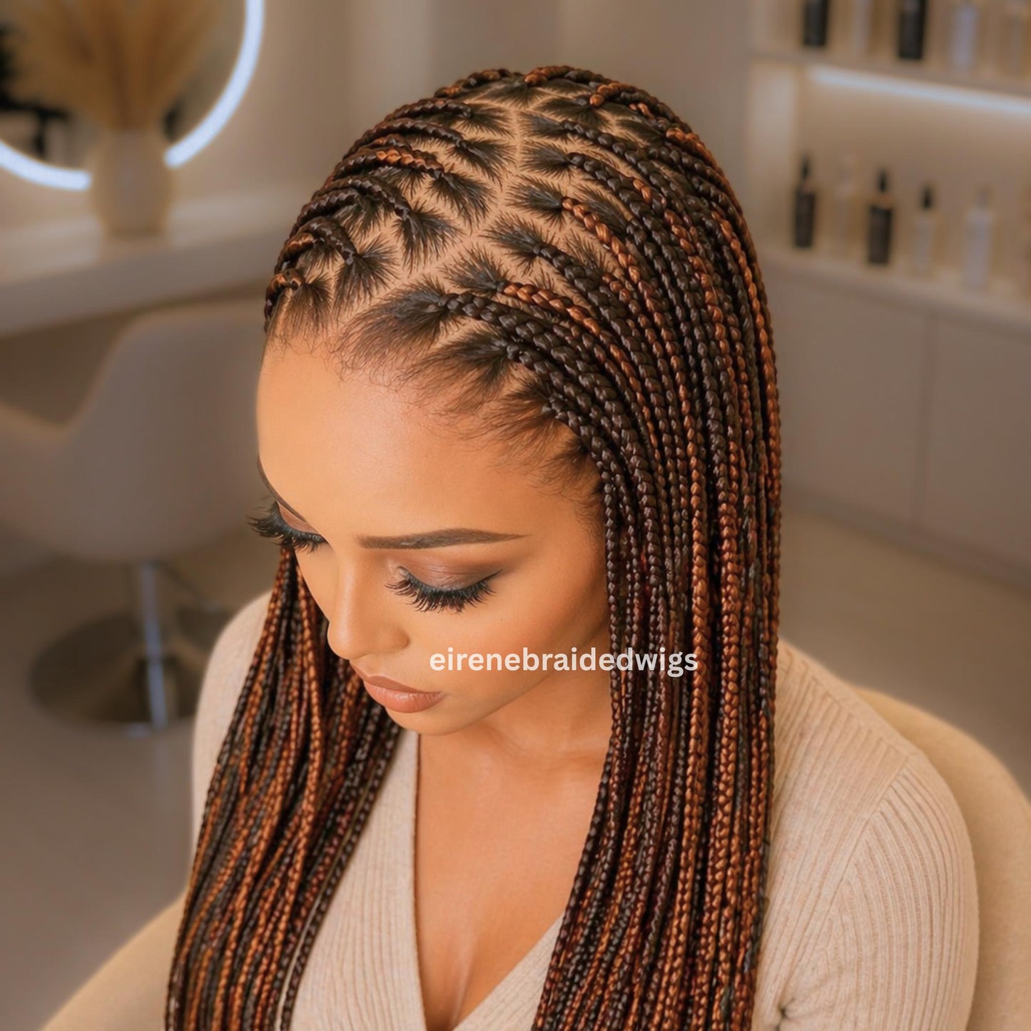 Braided Wigs for Black Women – Knotless C-curve Single Box Braids Wig with Baby Hair – Lace frontal – 26 inches – product image 7
