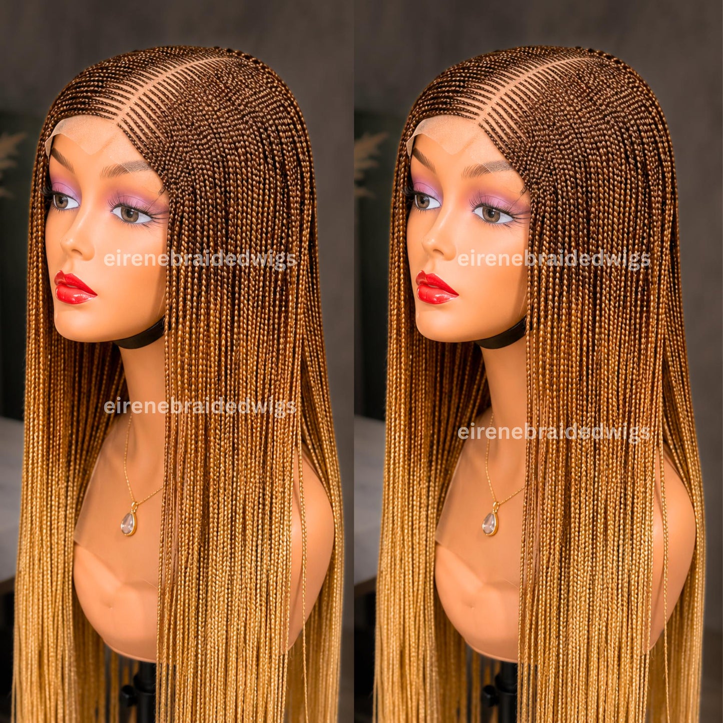 Braided Wigs for Black Women 30" Brown & Gold Cornrow Braid Wig – Middle Part Lace Frontal – product image 5