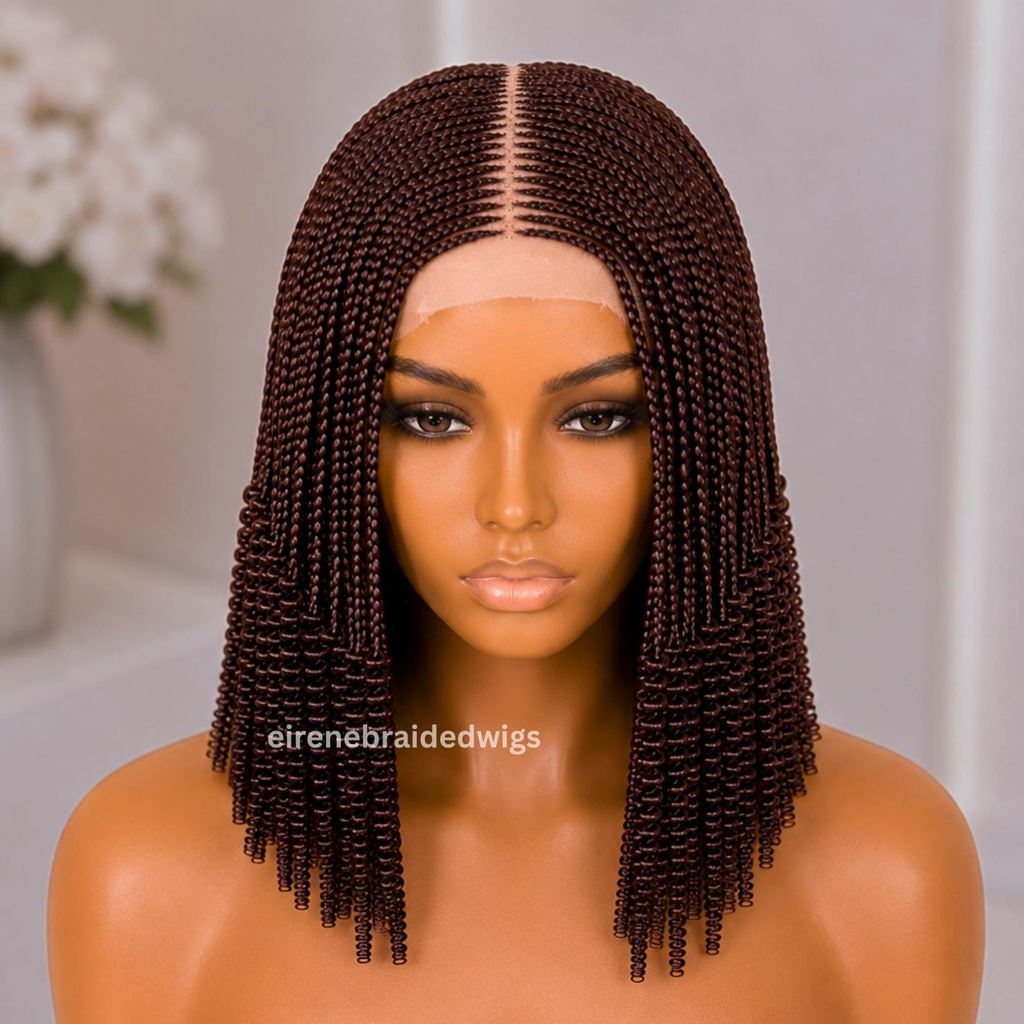 Braided Wigs for Black Women Braided Bob Wig – Brown Fulani Cornrow Human Hair Blend Lace Closure – product image 3