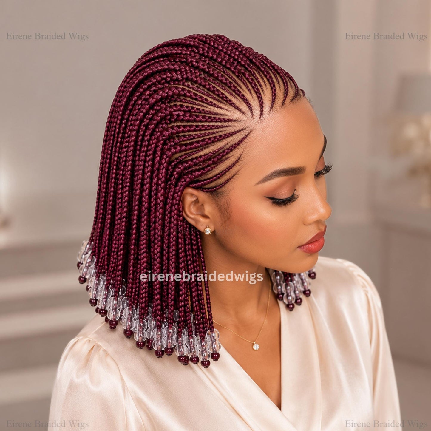 Braided Wigs for Black Women Braided Wig – Fulani Cornrow Braids with Beads – Lace Frontal Bob – product image 3