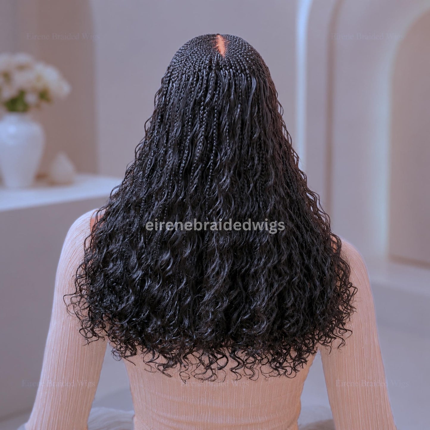 Curly Boho Cornrow Braids Wig for Black Women – 18 inches Curly Wavy Black Lace Frontal Wig – product image 4