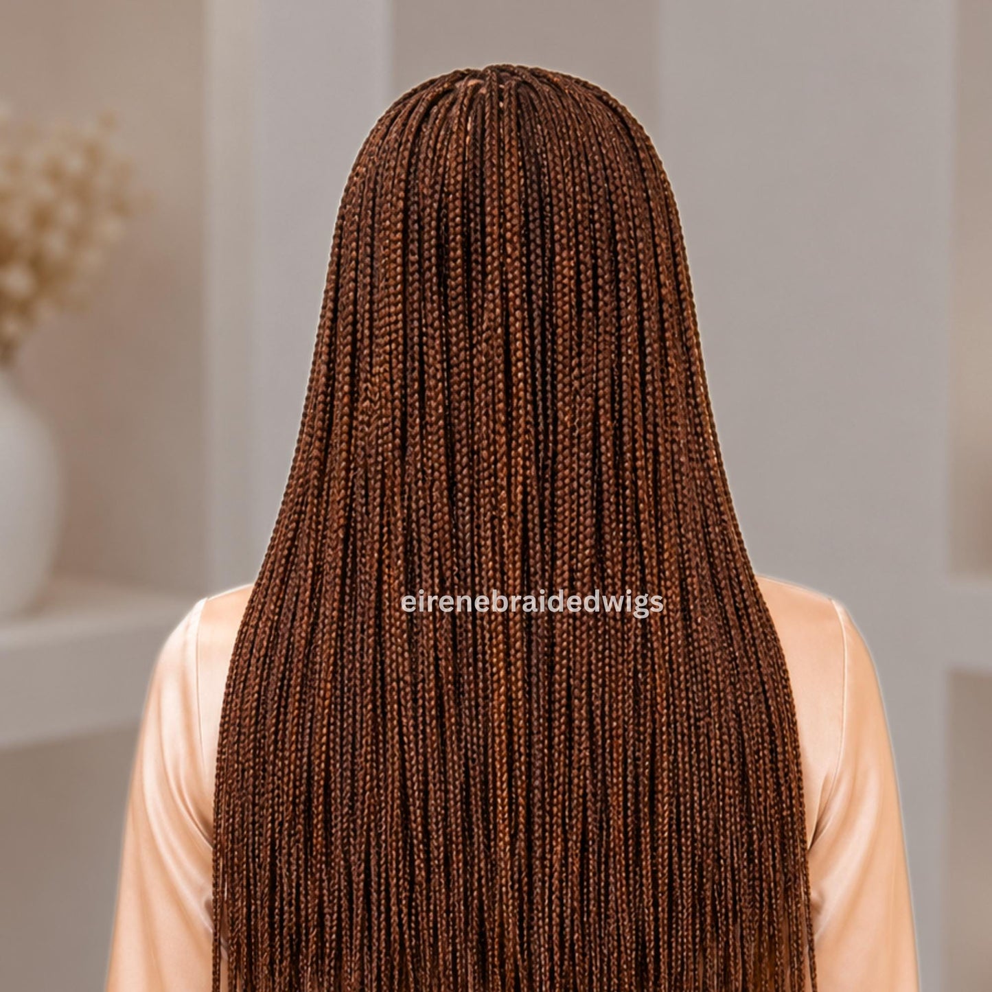 Braided Wigs for Black Women – Bone Straight Black/Brown Ombre Knotless C-curve Single Box Braids Wig with Baby Hair – Lace frontal – product image 4