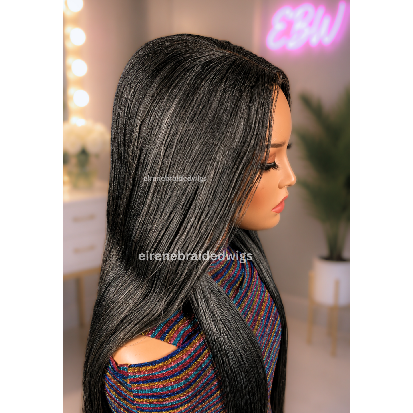 28 inch Twist Human Hair Wig, Lace Closure Nano Braids, Silver / Black/Grey / Salt add Pepper Million Braids