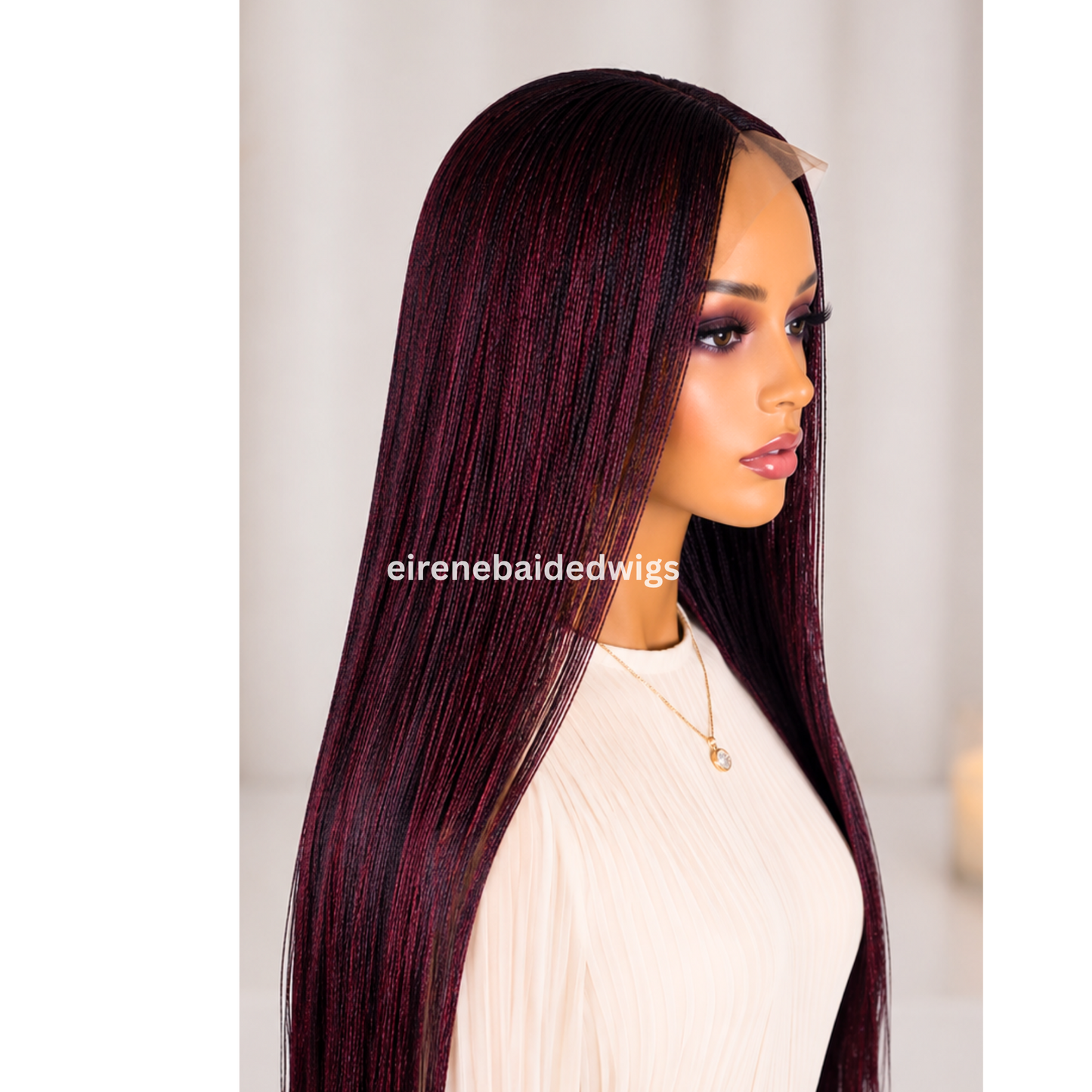 Braided Wigs For Black Women 28 Inch Micro Twist Wig: Human Hair Lace Closure, Red Nano Braids