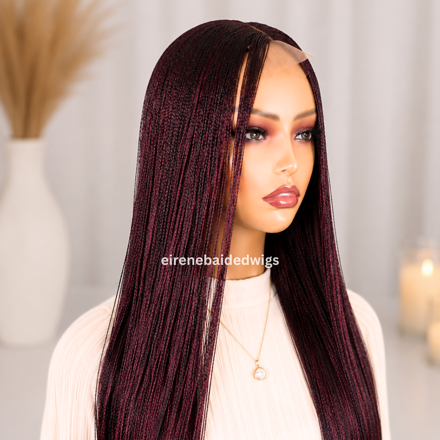 Braided Wigs For Black Women 28 Inch Micro Twist Wig: Human Hair Lace Closure, Red Nano Braids