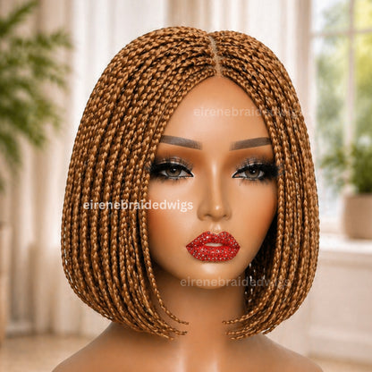 Braided Wigs For Black Women, Bronze Short Bob Braided Wig: Human Hair Lace Closure, Single Box Braids (Copy)