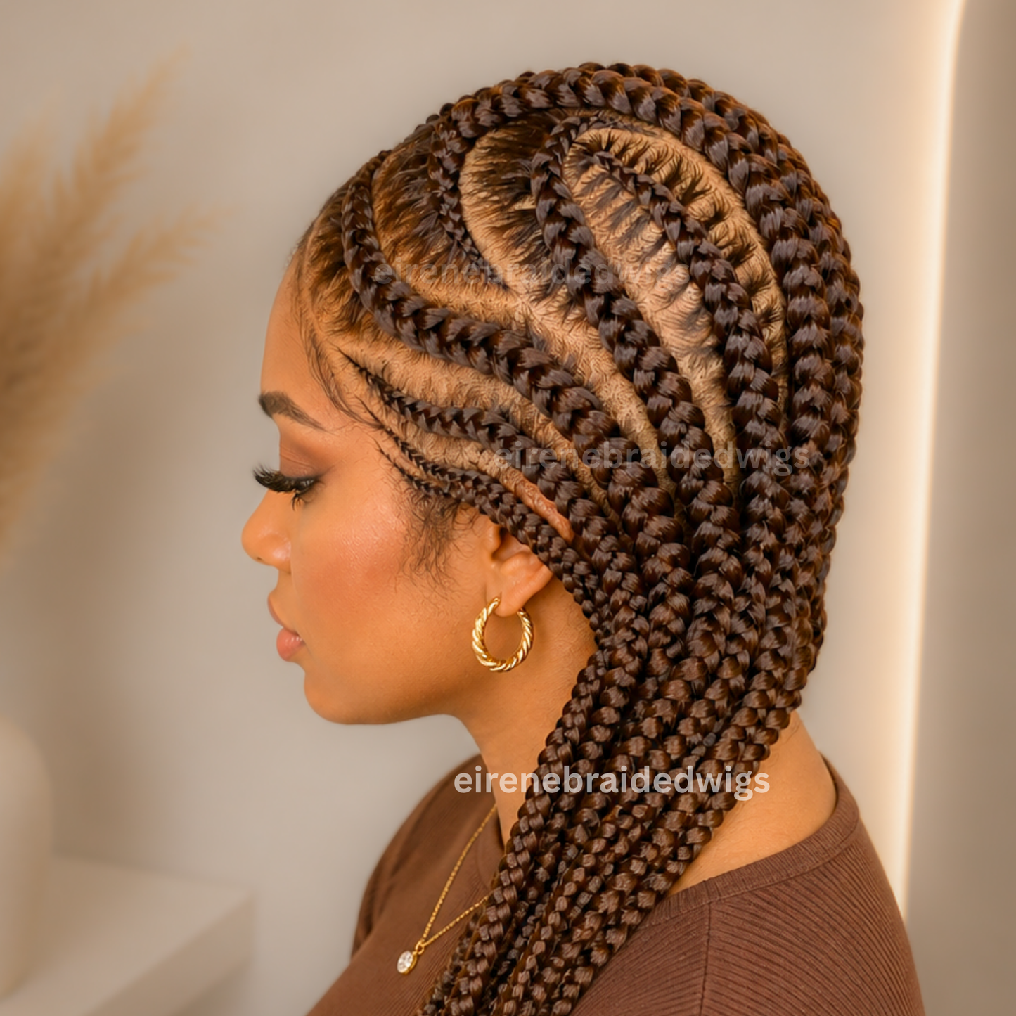 22inch Brown Stitch Full Lace All Back Lightweight Cornrow Human Hair Wig