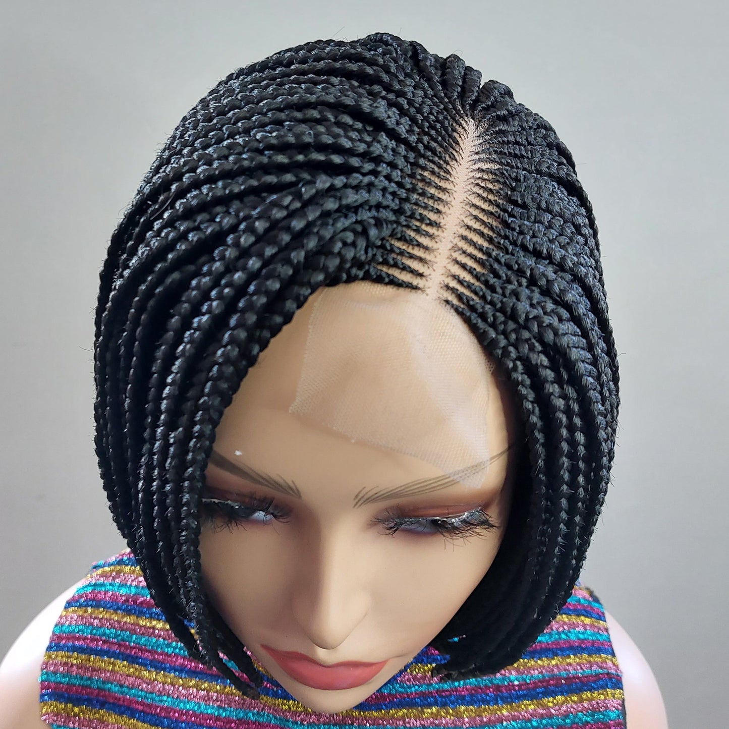 Black Side Parting Short Bob Braided Wig