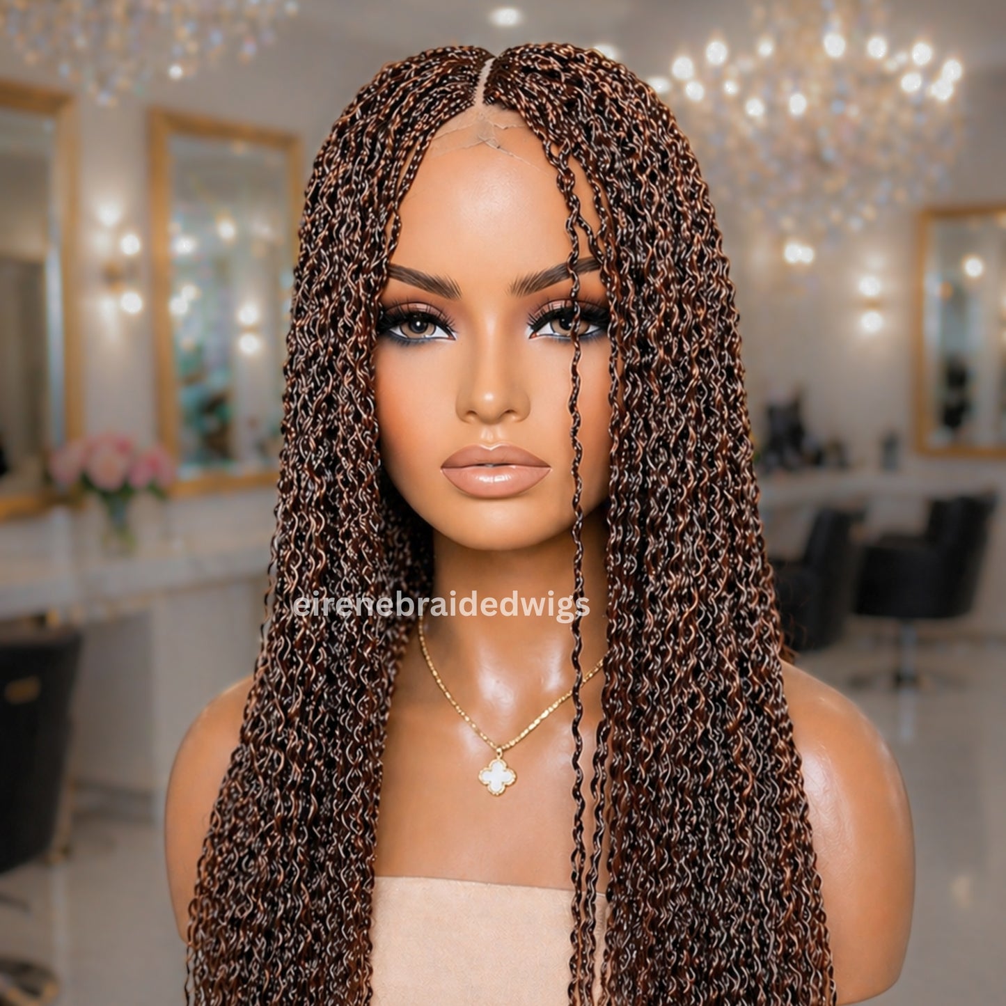Brown Braided Wigs For Black Women Braided Wig, Brown Crinky Twist Million Braids, Lace Closure