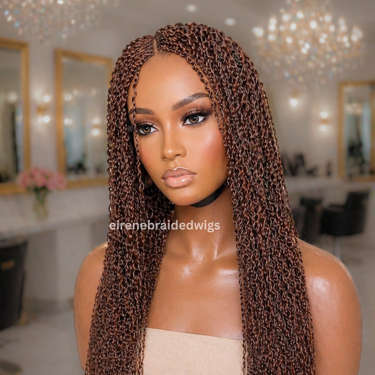 Brown Braided Wigs For Black Women Braided Wig, Brown Crinky Twist Million Braids, Lace Closure
