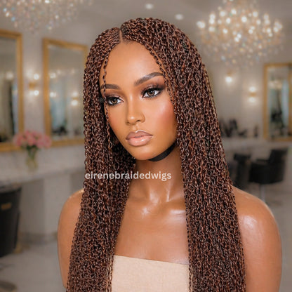 Brown Braided Wigs For Black Women Braided Wig, Brown Crinky Twist Million Braids, Lace Closure