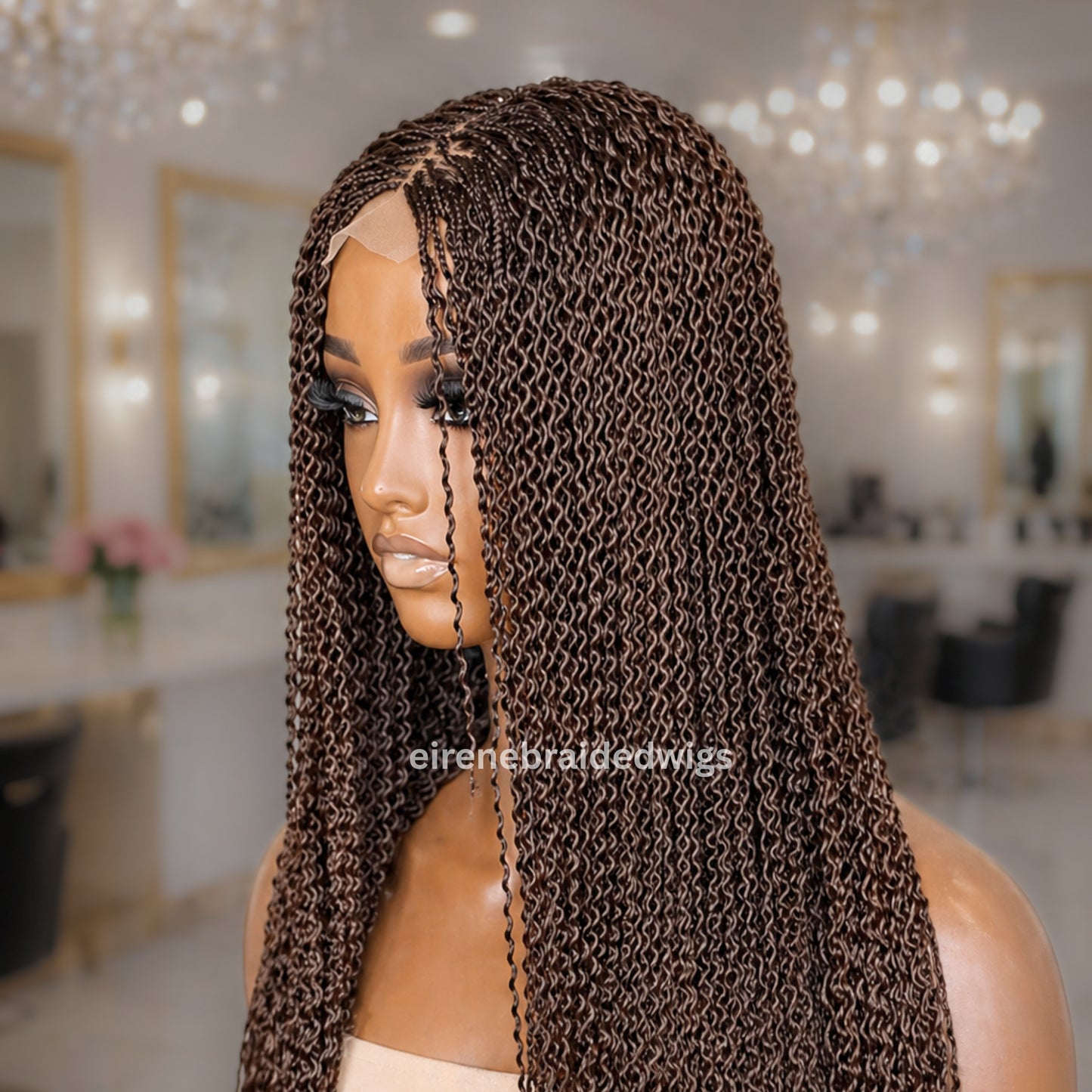Brown Braided Wigs For Black Women Braided Wig, Brown Crinky Twist Million Braids, Lace Closure
