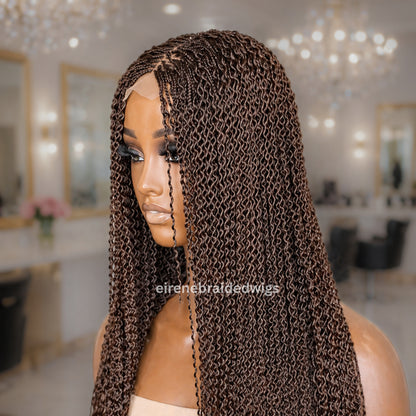 Brown Braided Wigs For Black Women Braided Wig, Brown Crinky Twist Million Braids, Lace Closure