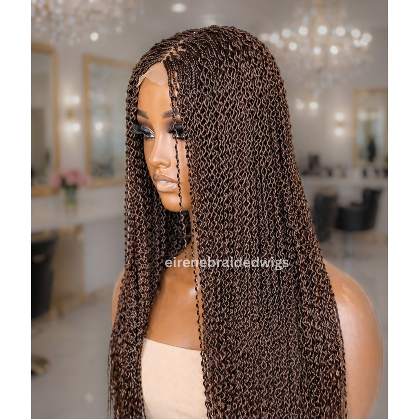 Brown Braided Wigs For Black Women Braided Wig, Brown Crinky Twist Million Braids, Lace Closure