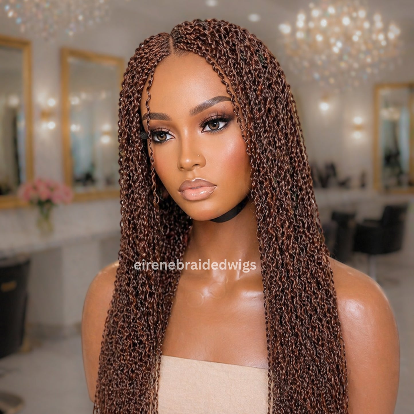 Brown Braided Wigs For Black Women Braided Wig, Brown Crinky Twist Million Braids, Lace Closure
