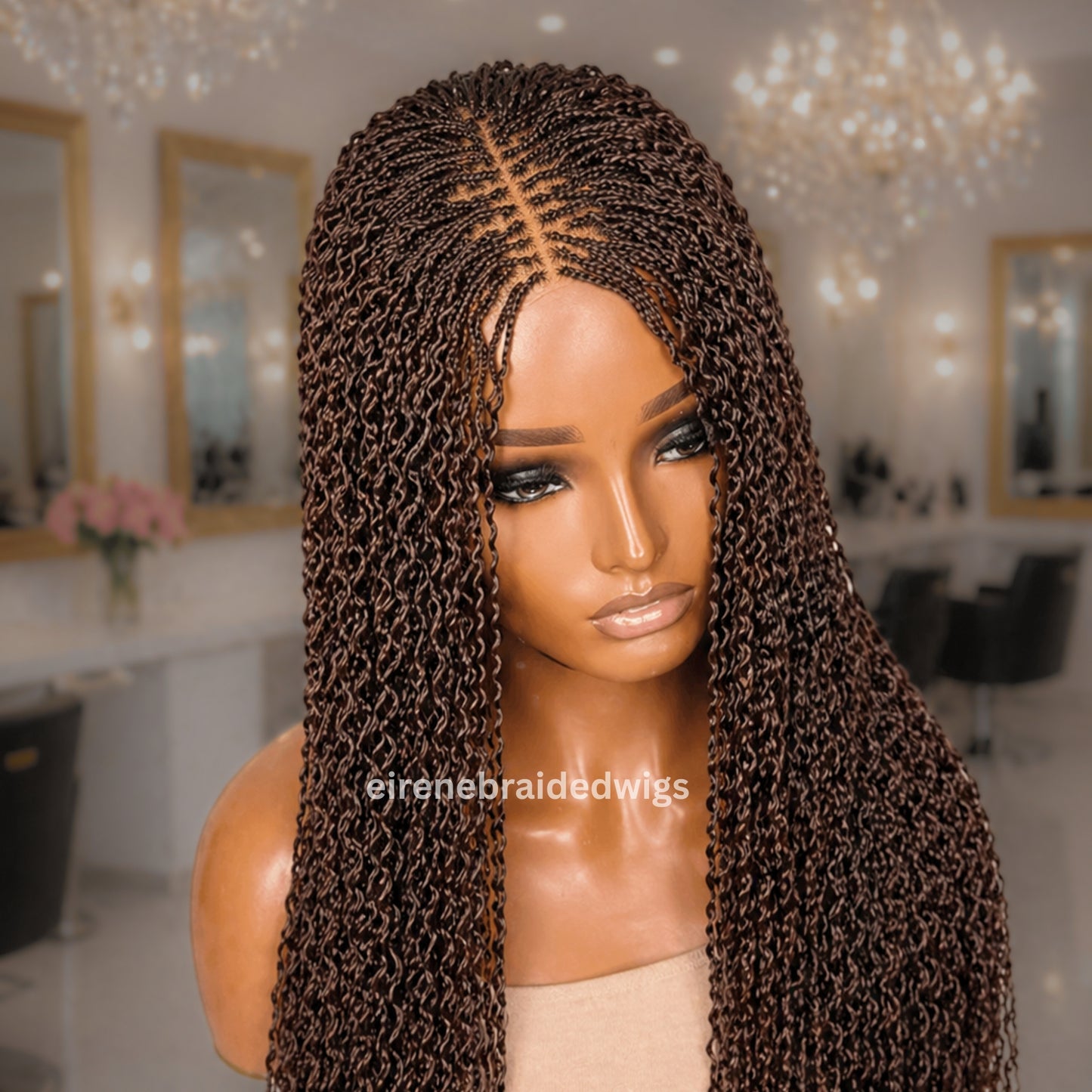 Brown Braided Wigs For Black Women Braided Wig, Brown Crinky Twist Million Braids, Lace Closure