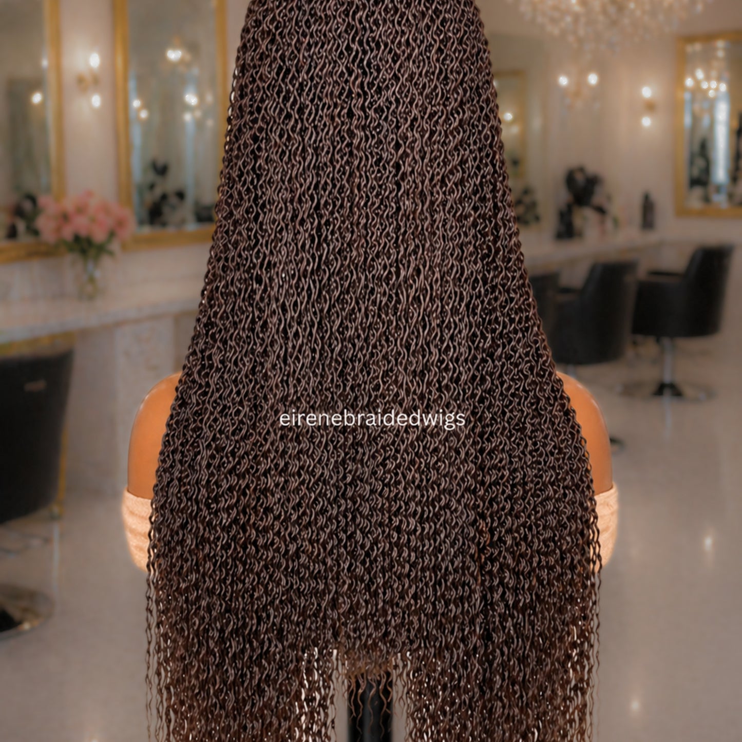 Brown Braided Wigs For Black Women Braided Wig, Brown Crinky Twist Million Braids, Lace Closure