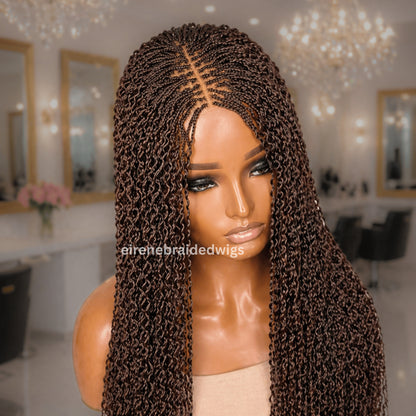 Brown Braided Wigs For Black Women Braided Wig, Brown Crinky Twist Million Braids, Lace Closure