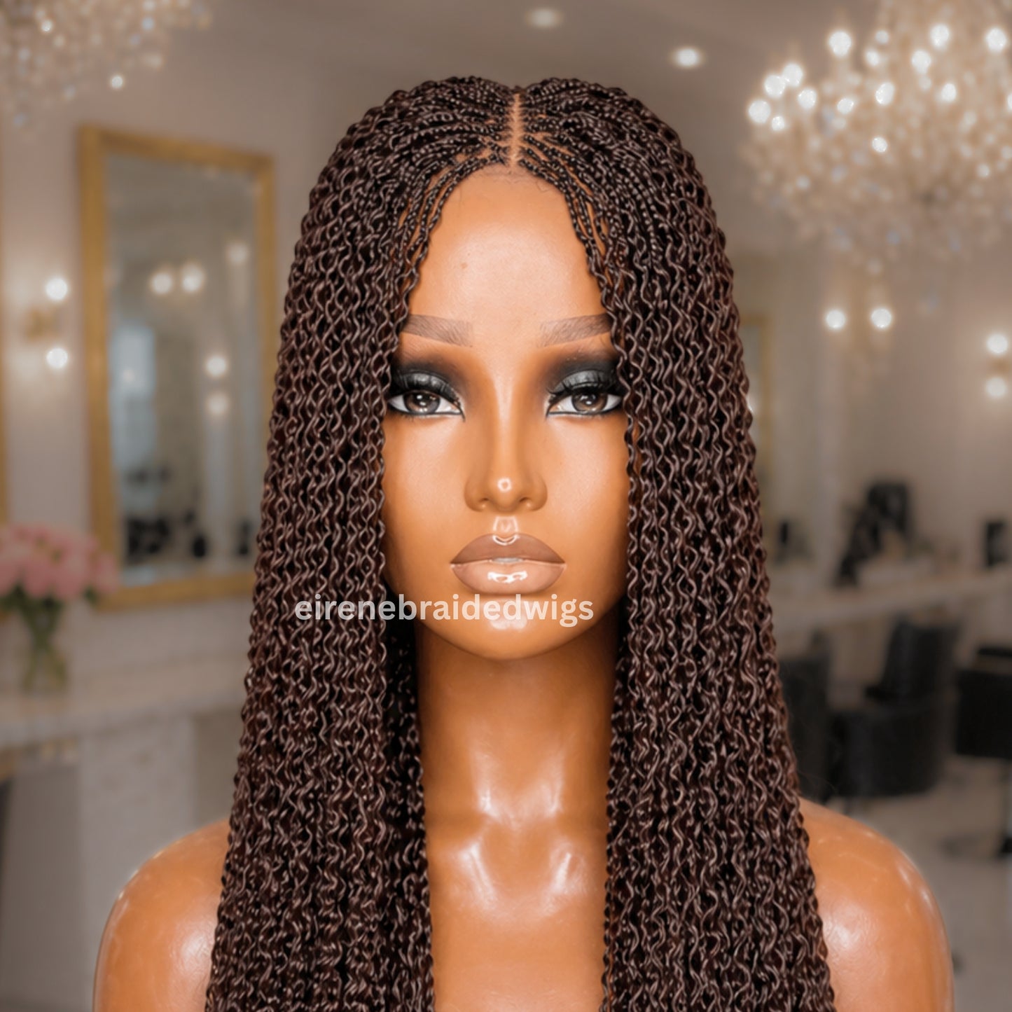 Brown Braided Wigs For Black Women Braided Wig, Brown Crinky Twist Million Braids, Lace Closure