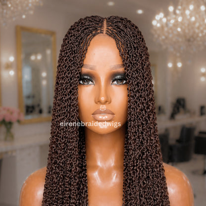 Brown Braided Wigs For Black Women Braided Wig, Brown Crinky Twist Million Braids, Lace Closure