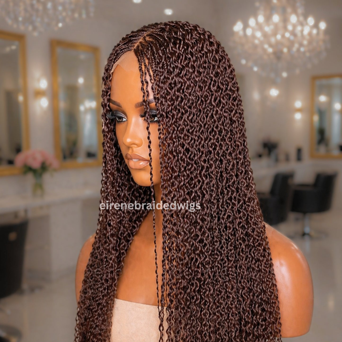 Brown Braided Wigs For Black Women Braided Wig, Brown Crinky Twist Million Braids, Lace Closure