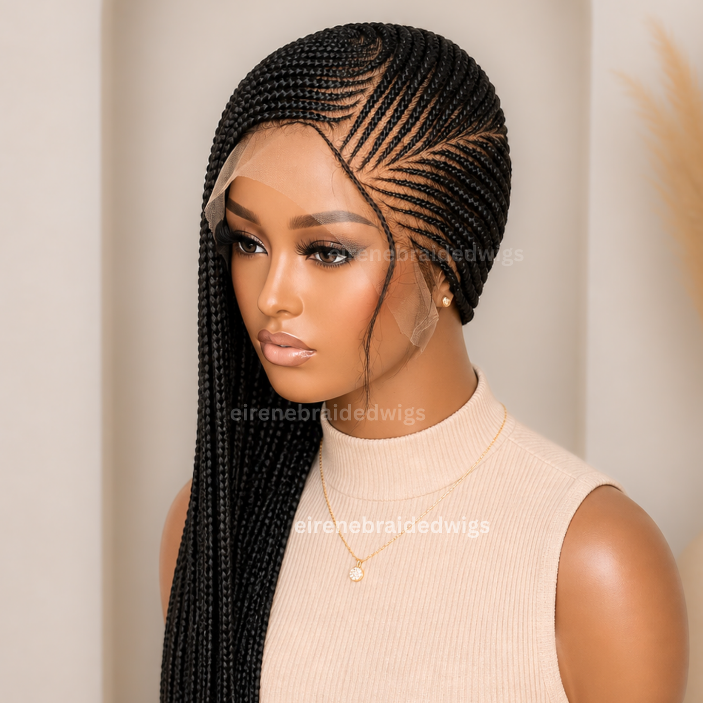 22inch Black Full Lace Lemonade Cornrow Human Hair Wig