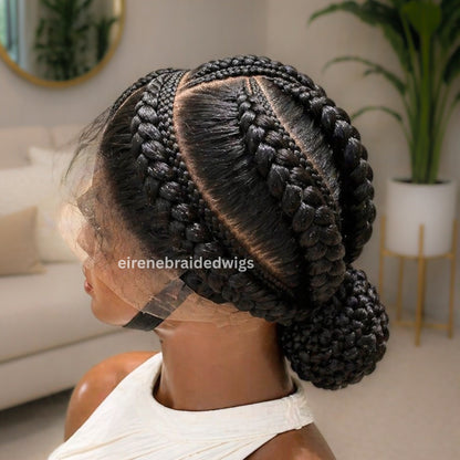 Conrow Braided Wigs For Black Women, Full Lace All Back Lightweight Cornrow Human Hair Wig