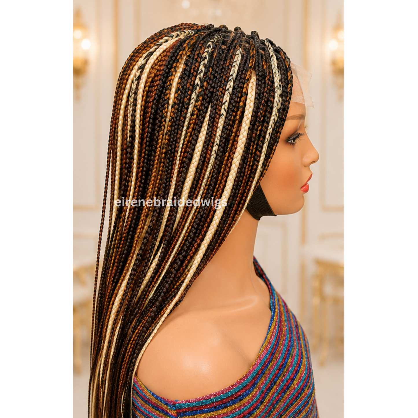 Brown Blonde Rainbow Knotless Single Box Braided Wig For Black Women