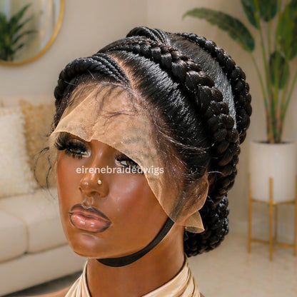 Conrow Braided Wigs For Black Women, Full Lace All Back Lightweight Cornrow Human Hair Wig