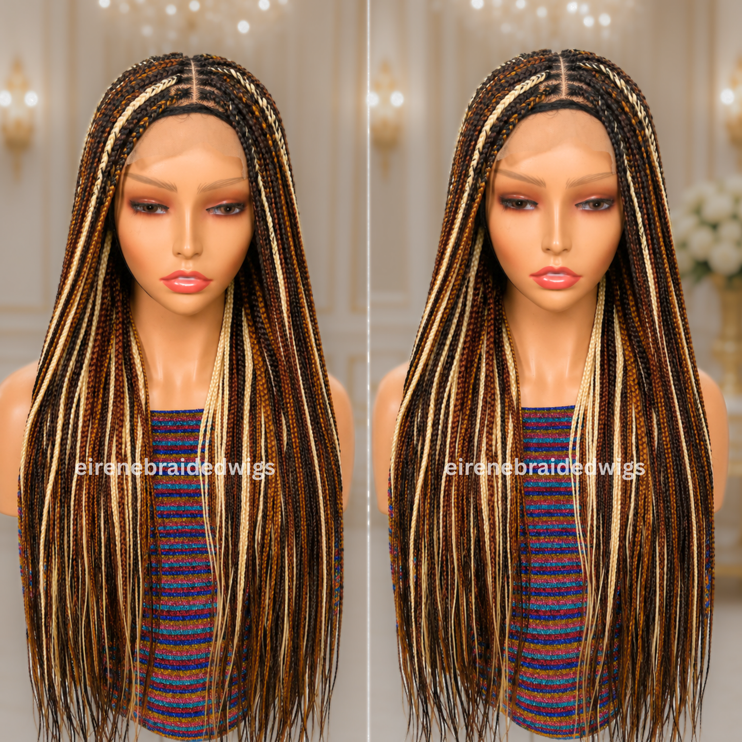 Brown Blonde Rainbow Knotless Single Box Braided Wig For Black Women