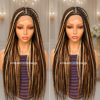 Brown Blonde Rainbow Knotless Single Box Braided Wig For Black Women