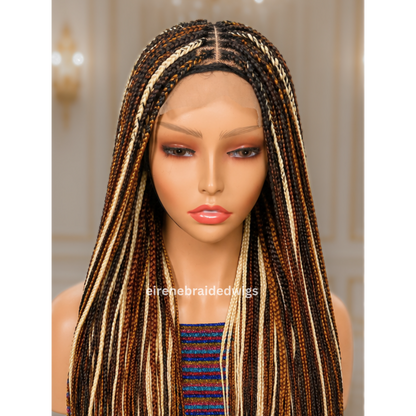 Brown Blonde Rainbow Knotless Single Box Braided Wig For Black Women