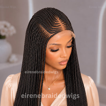 Braided Wigs For Black Women Long Black Cornrow Braided Wig: Lace Frontal, Baby Hair