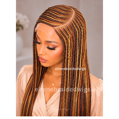 Braided Wigs For Black Women Braided Wig, C-Cut Lace Frontal Brown Gold Rainbow Conrow Wig