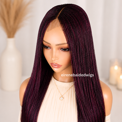 Braided Wigs For Black Women 28 Inch Micro Twist Wig: Human Hair Lace Closure, Red Nano Braids