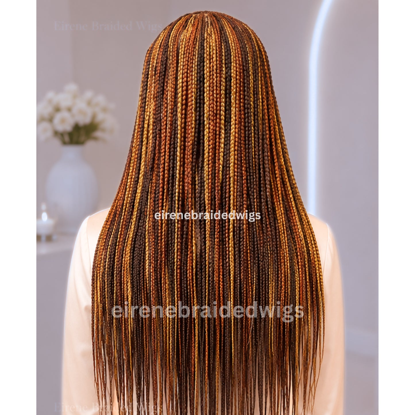 Braided Wigs For Black Women Braided Wig, C-Cut Lace Frontal Brown Gold Rainbow Conrow Wig
