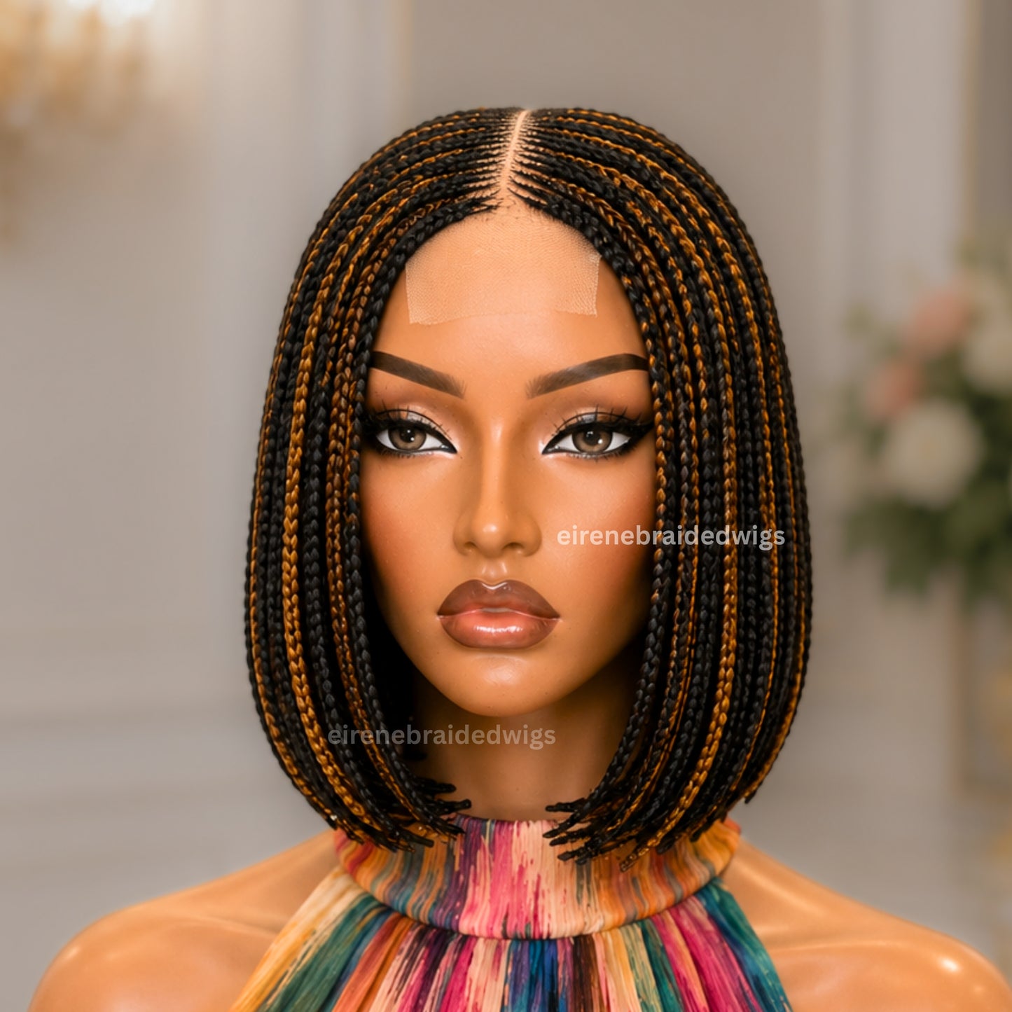 Black Gold Short Bob Single Box Braids Wig