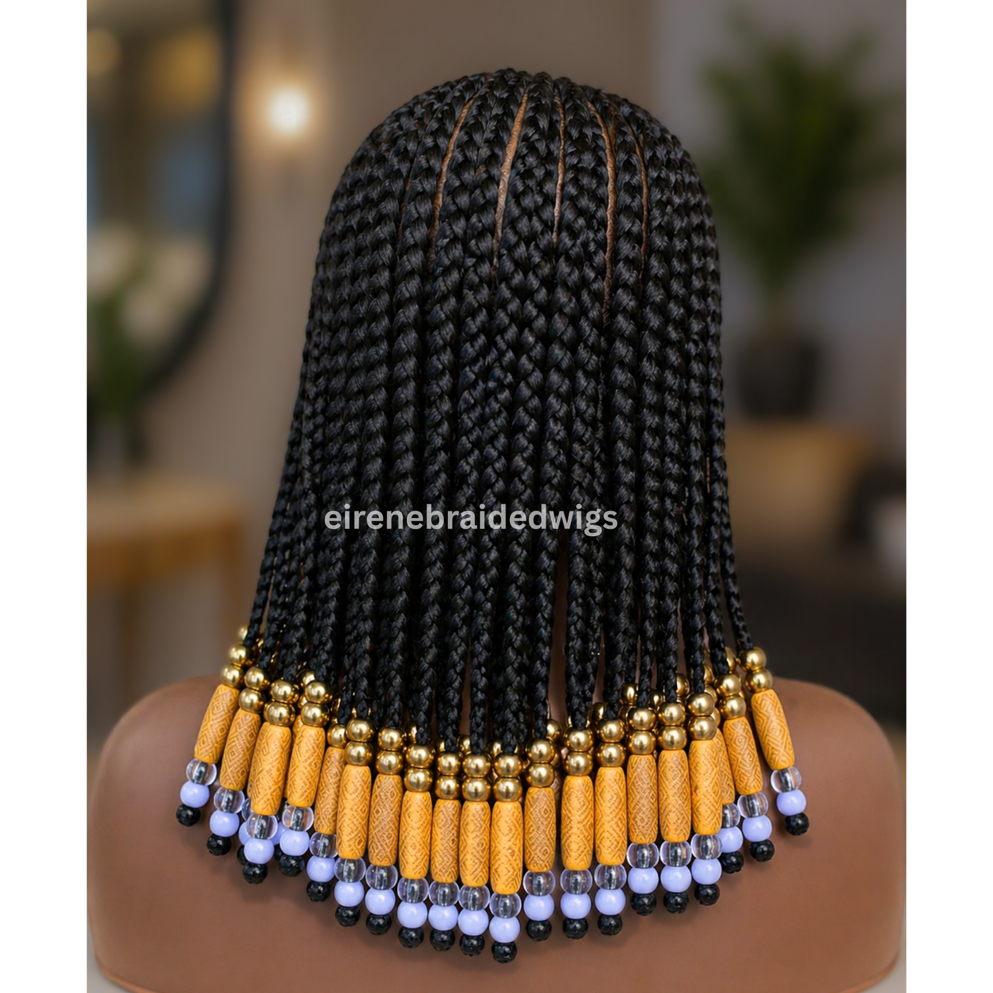 Braided Wigs For Black Women Beaded Braided Wig with Bangs: 14-inch Bob, Lace Frontal