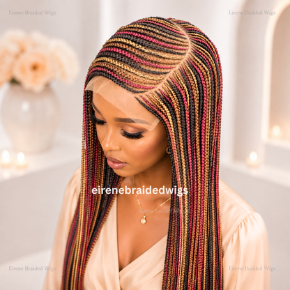 Braided Wigs For Black Women Braided Wig: C-Cut Lace Frontal, Red Gold Black Box Braids