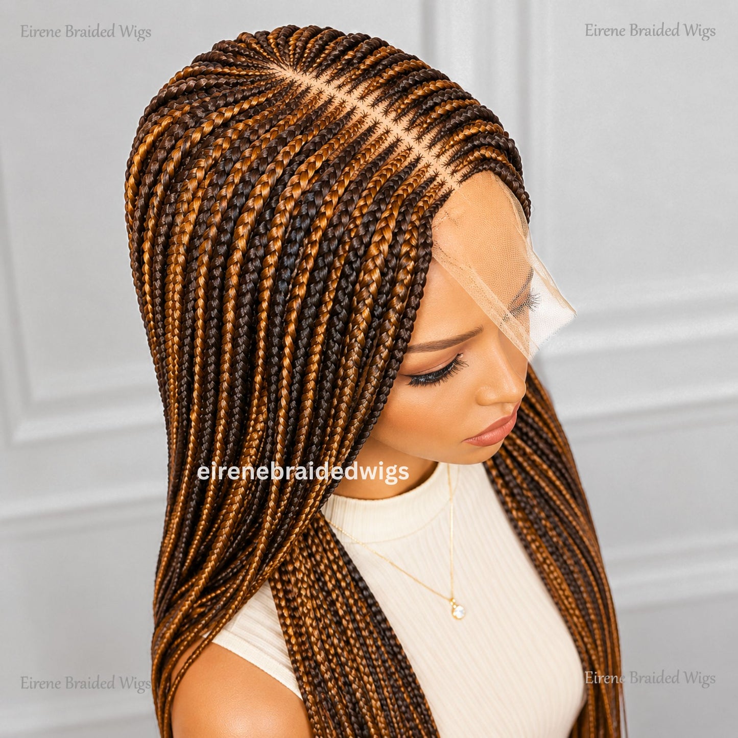 26in Braided Wig For Black Women, Long Tribal Conrow Weave, Brown Gold African Goddess dreadlocs, Lace Front Boho Crochet Knotless Box Braid