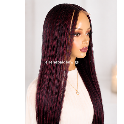 Braided Wigs For Black Women 28 Inch Micro Twist Wig: Human Hair Lace Closure, Red Nano Braids