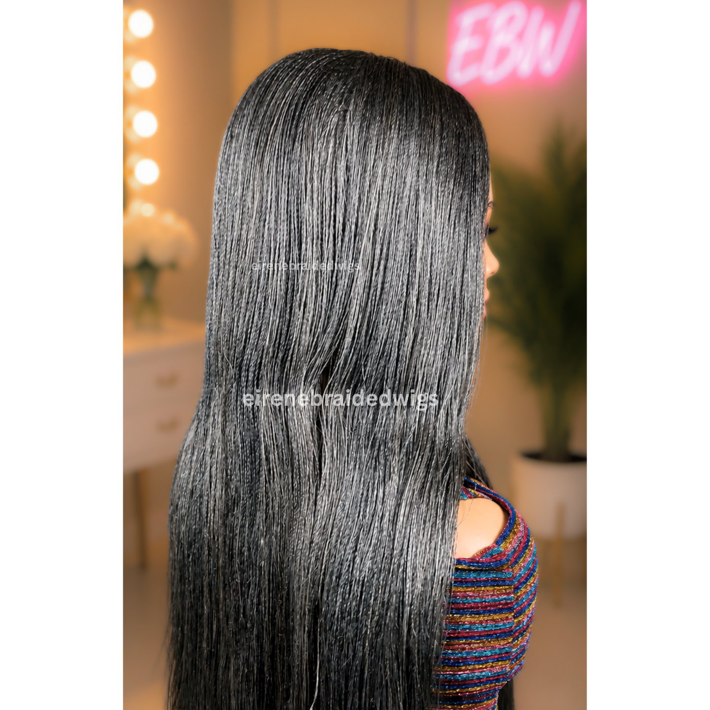28 inch Twist Human Hair Wig, Lace Closure Nano Braids, Silver / Black/Grey / Salt add Pepper Million Braids