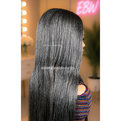 28 inch Twist Human Hair Wig, Lace Closure Nano Braids, Silver / Black/Grey / Salt add Pepper Million Braids